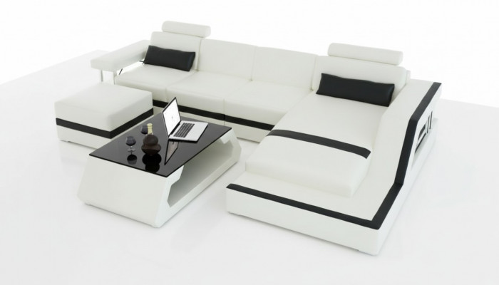Projektant Żywy krajobraz Duża nowoczesna skórzana sofa z USB HAMBURG III Narożnikowa kanapa Sofa