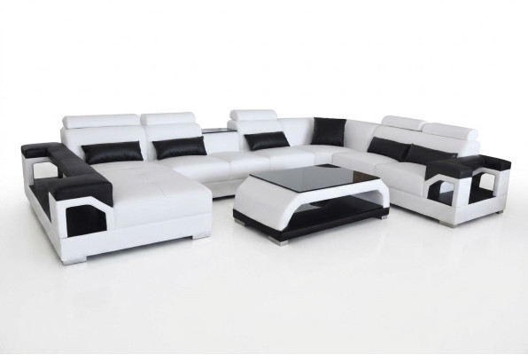Skóra Narożnik Kanapa Nowoczesna Siedziba Couch Design Żywy krajobraz + Tabela + USB