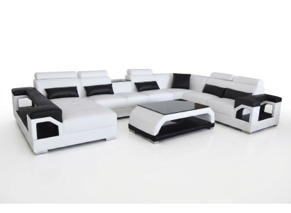 Skóra Narożnik Kanapa Nowoczesna Siedziba Couch Design Żywy krajobraz + Tabela + USB