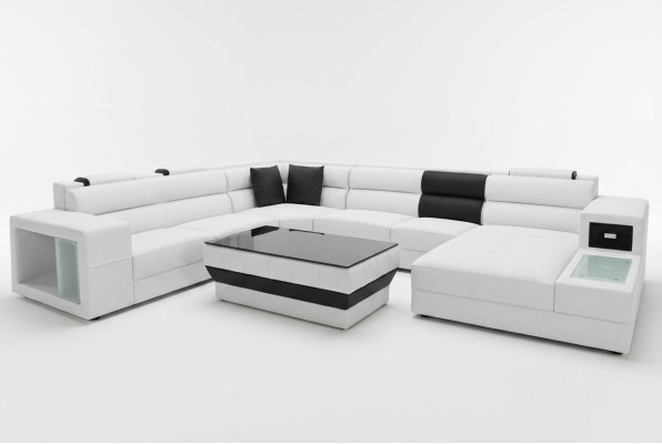 Narożnikowa kanapa z Oświetlenie & Połączenie USB Moder Skóra Żywy krajobraz Sofa Podkładka