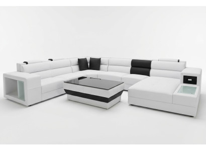 Narożnikowa kanapa z Oświetlenie & Połączenie USB Moder Skóra Żywy krajobraz Sofa Podkładka
