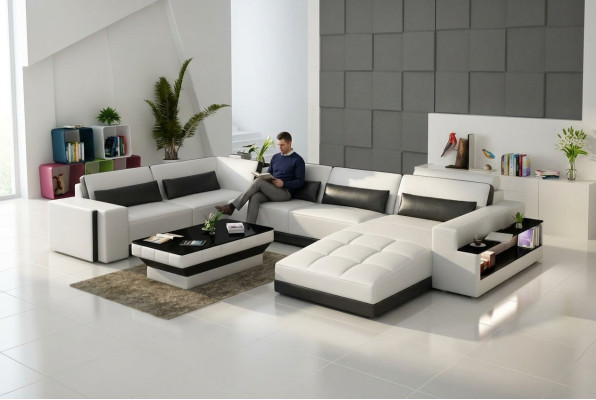 Skórzana sofa z USB Couch Żywy krajobraz Narożnikowa kanapa Narożnik Ustawić Design Modern Sofa