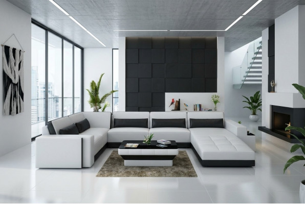 Skórzana sofa z USB Couch Żywy krajobraz Narożnikowa kanapa Narożnik Ustawić Design Modern Sofa