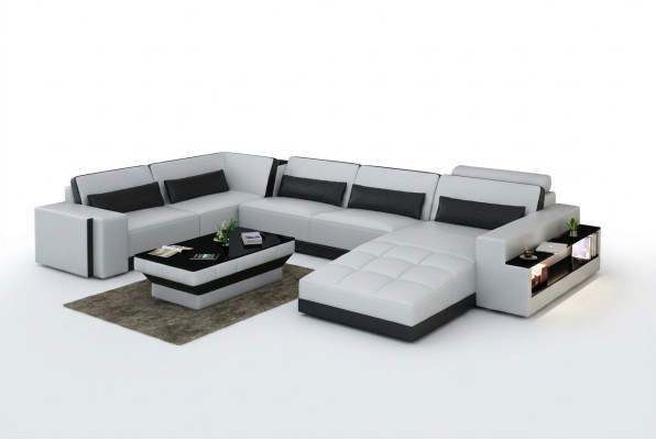 Skórzana sofa z USB Couch Żywy krajobraz Narożnikowa kanapa Narożnik Ustawić Design Modern Sofa