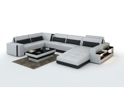 Skórzana sofa z USB Couch Żywy krajobraz Narożnikowa kanapa Narożnik Ustawić Design Modern Sofa