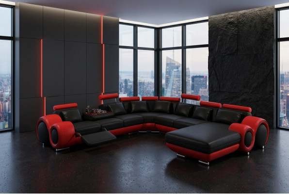 Skórzana sofa kanapa Żywy krajobraz Narożnik kanapa Narożnik Ustaw Design Nowoczesna Sofa z USB