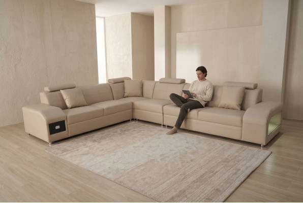 Narożnikowa kanapa Ustaw Design Sofa Nowoczesna + Sofa Skórzana USB Sofa Żywy krajobraz Couch