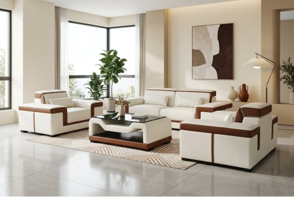 Kompletny Ustawić 3+2+1 + Kanapa Tabela Sofa Skóra Siedziba Grupa Zestaw sofowy + USB