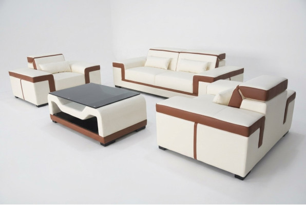 Kompletny Ustawić 3+2+1 + Kanapa Tabela Sofa Skóra Siedziba Grupa Zestaw sofowy + USB