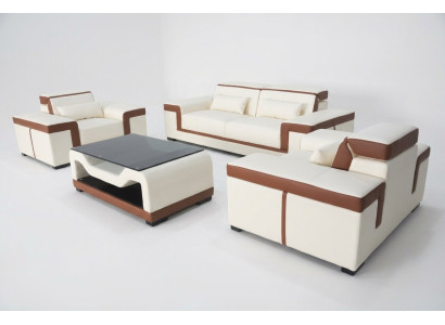 Kompletny Ustawić 3+2+1 + Kanapa Tabela Sofa Skóra Siedziba Grupa Zestaw sofowy + USB