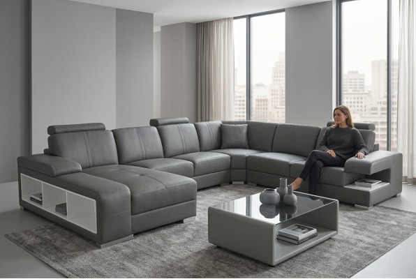 Pokój dzienny Sofa Kanapa Skóra Podkładka Narożnik Siedziba Ustawić U Shape Żywy krajobraz +USB