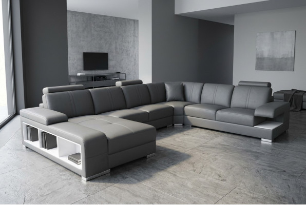 Pokój dzienny Sofa Kanapa Skóra Podkładka Narożnik Siedziba Ustawić U Shape Żywy krajobraz +USB