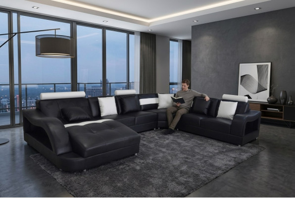 Skóra Sofa z USB Żywy krajobraz Narożnik Ustawić Design Nowoczesne sofy UForm Couches