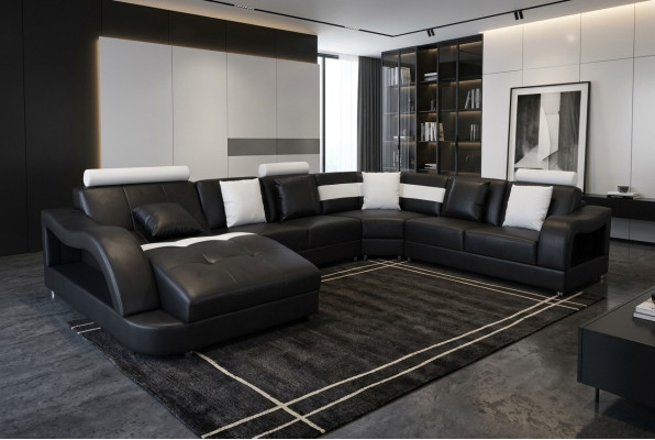Skóra Sofa z USB Żywy krajobraz Narożnik Ustawić Design Nowoczesne sofy UForm Couches