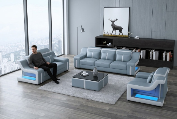 Designerski zestaw wypoczynkowy z zestawem USB zestaw do salonu 3+2+1 + stolik kawowy nowoczesny