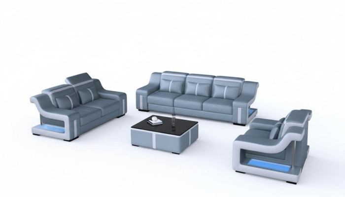Designerski zestaw wypoczynkowy z zestawem USB zestaw do salonu 3+2+1 + stolik kawowy nowoczesny