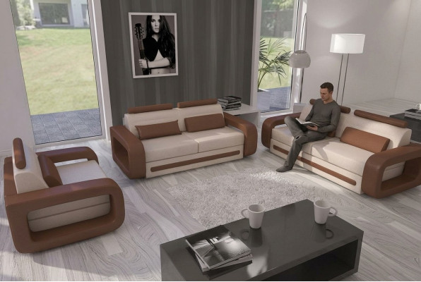 Zestaw sofowy Sofa Kanapa Podkładka Skóra Kanapy Sofy 3+2+1 Zestaw Davos Ustawić Nowy