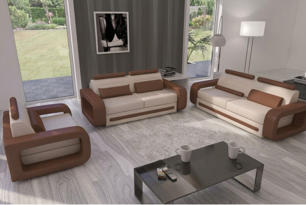 Zestaw sofowy Sofa Kanapa Podkładka Skóra Kanapy Sofy 3+2+1 Zestaw Davos Ustawić Nowy