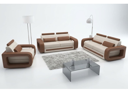 Zestaw sofowy Sofa Kanapa Podkładka Skóra Kanapy Sofy 3+2+1 Zestaw Davos Ustawić Nowy