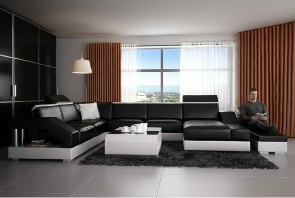 Skórzana sofa sofa kanapa Żywy krajobraz Narożnikowa kanapa Ustawić Design Modern Sofa z USB