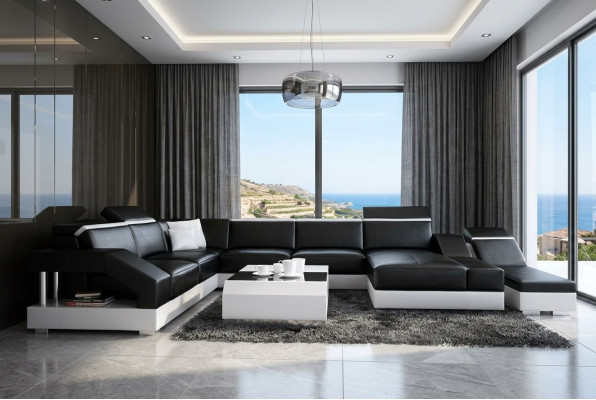 Skórzana sofa sofa kanapa Żywy krajobraz Narożnikowa kanapa Ustawić Design Modern Sofa z USB