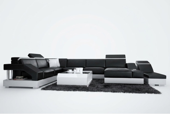 Skórzana sofa sofa kanapa Żywy krajobraz Narożnikowa kanapa Ustawić Design Modern Sofa z USB
