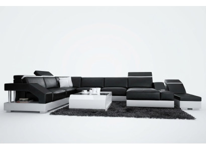 Skórzana sofa sofa kanapa Żywy krajobraz Narożnikowa kanapa Ustawić Design Modern Sofa z USB