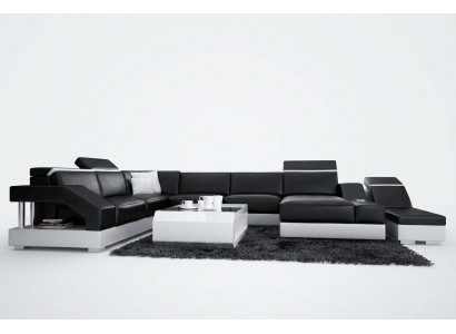 Skórzana sofa sofa kanapa Żywy krajobraz Narożnikowa kanapa Ustawić Design Modern Sofa z USB