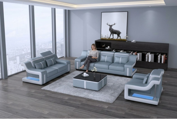 Salon tapicerowany komplet sofa skórzana kanapa Siedziba Podkładka Obcios 3+2+1