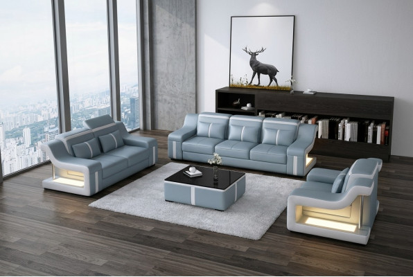 Salon tapicerowany komplet sofa skórzana kanapa Siedziba Podkładka Obcios 3+2+1