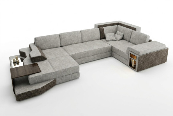 XXL Design Duża Sofa z USB Narożnikowa kanapa Kanapa Wohlandschaft U Form Skóra Włókienniczy Narożnik