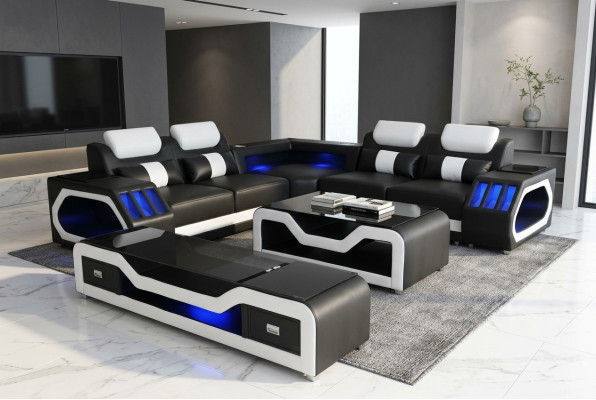 Skórzana sofa Żywy krajobraz Narożnik Ustawić Design Nowoczesna Sofa z USB + stolik kawowy
