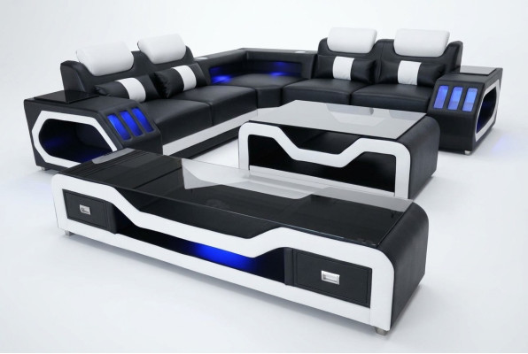 Skórzana sofa Żywy krajobraz Narożnik Ustawić Design Nowoczesna Sofa z USB + stolik kawowy