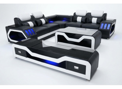 Skórzana sofa Żywy krajobraz Narożnik Ustawić Design Nowoczesna Sofa z USB + stolik kawowy