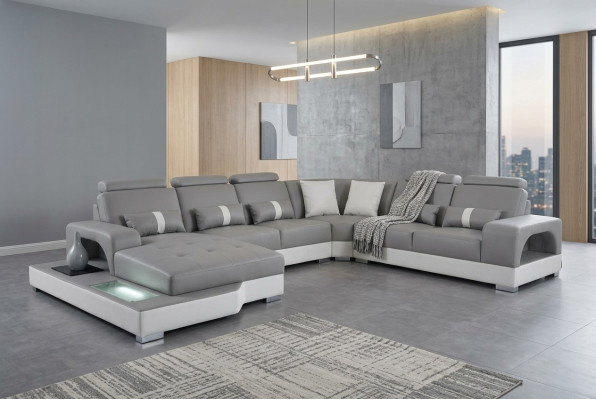 Skóra Narożnik Sofa Żywy krajobraz Ustawić Design Nowoczesne kanapy Sofy z USB LED Nowość