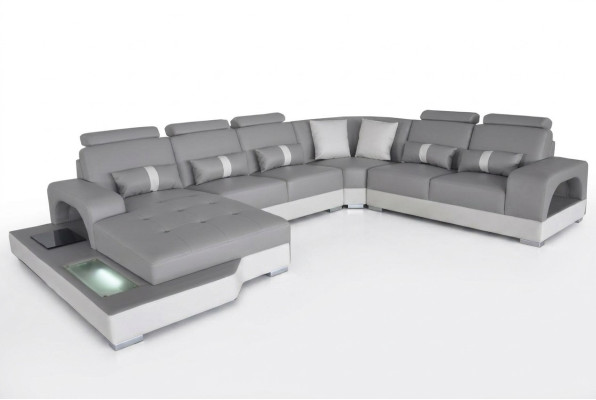 Skóra Narożnik Sofa Żywy krajobraz Ustawić Design Nowoczesne kanapy Sofy z USB LED Nowość