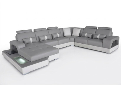 Skóra Narożnik Sofa Żywy krajobraz Ustawić Design Nowoczesne kanapy Sofy z USB LED Nowość