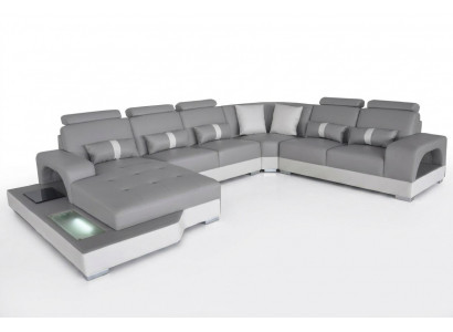 Skóra Narożnik Sofa Żywy krajobraz Ustawić Design Nowoczesne kanapy Sofy z USB LED Nowość