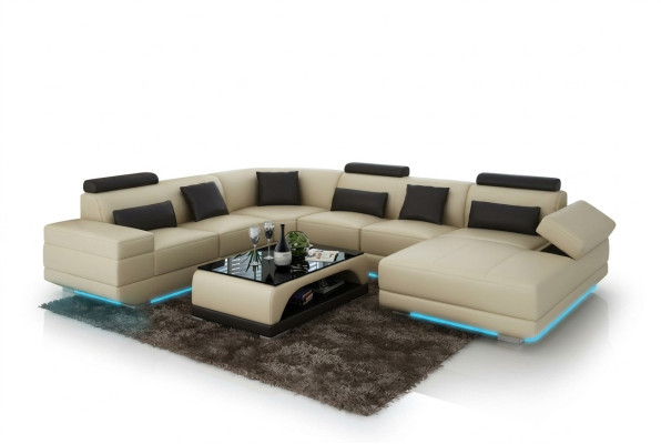 Skórzana sofa kanapa Żywy krajobraz Narożnik kanapa Narożnik Ustaw Design Nowoczesna Sofa Beige USB
