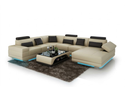 Skórzana sofa kanapa Żywy krajobraz Narożnik kanapa Narożnik Ustaw Design Nowoczesna Sofa Beige USB