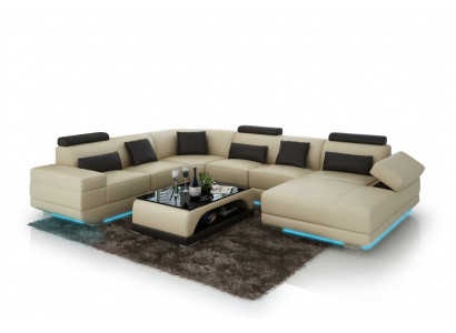 Skórzana sofa kanapa Żywy krajobraz Narożnik kanapa Narożnik Ustaw Design Nowoczesna Sofa Beige USB