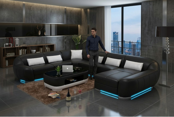 Design Skóra Narożnik Sofa Nowoczesna Ustaw Sofa Narożnik Nowy Żywy krajobraz Grey USB
