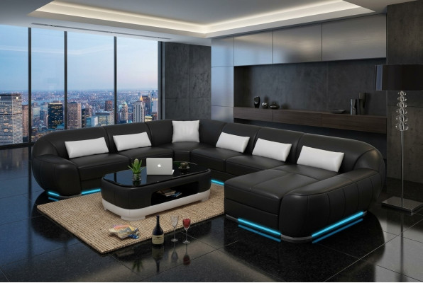 Design Skóra Narożnik Sofa Nowoczesna Ustaw Sofa Narożnik Nowy Żywy krajobraz Grey USB