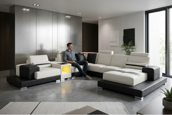 Skórzana Sofa Kanapa Żywy krajobraz Narożnik Ustawić Design Nowoczesna Sofa Kształt U USB