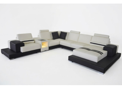 Skórzana Sofa Kanapa Żywy krajobraz Narożnik Ustawić Design Nowoczesna Sofa Kształt U USB