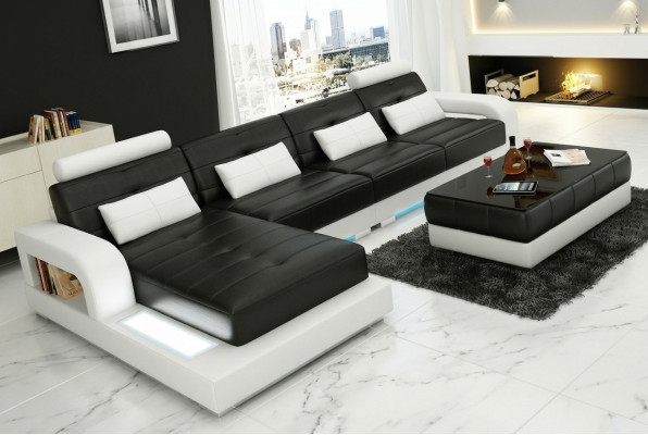 Skórzana sofa z USB,Żywy krajobrazu Narożnikowa kanapa Narożnik Ustaw Design Nowoczesna Sofa L6008C