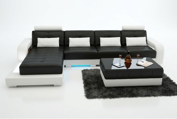 Skórzana sofa z USB,Żywy krajobrazu Narożnikowa kanapa Narożnik Ustaw Design Nowoczesna Sofa L6008C