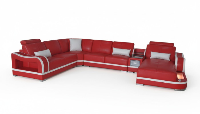 Skórzana sofa z USB Couch Żywy krajobraz Ustawić Design Nowoczesna sofa Narożnik w kształcie litery U