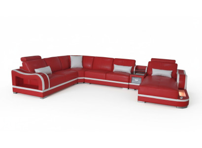 Skórzana sofa z USB Couch Żywy krajobraz Ustawić Design Nowoczesna sofa Narożnik w kształcie litery U
