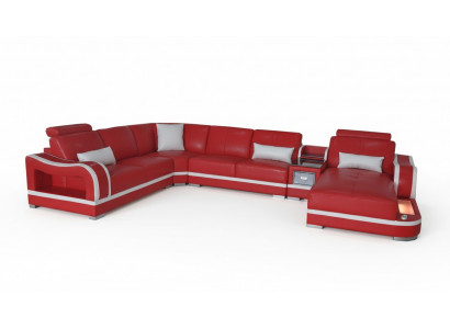 Skórzana sofa z USB Couch Żywy krajobraz Ustawić Design Nowoczesna sofa Narożnik w kształcie litery U
